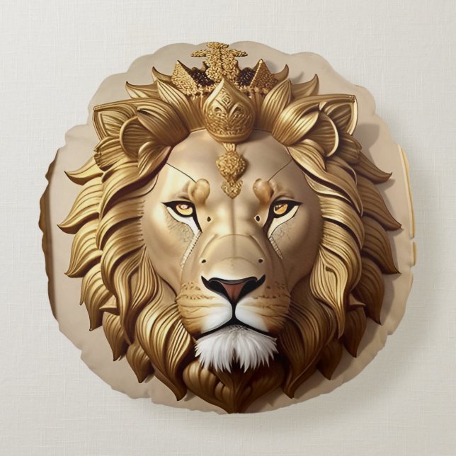 Coussins Ronds Médaillon Lion d'Or avec Couronne (Devant)
