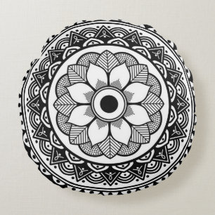 Coussins Ronds Médaillon rond noir et blanc oreiller