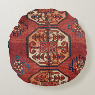Coussins Ronds Médaillons du Turkestan rouge orange