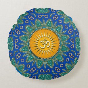Coussins Ronds Méditation de l'OM Turquoise Sun Royal Blue orient