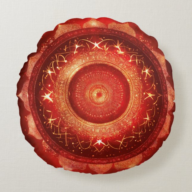 Coussins Ronds Méditation Root Chakra Red Mandala (Devant)