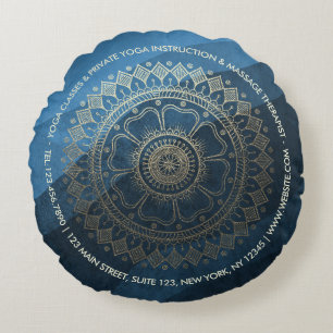Coussins Ronds Méditation Yoga Instructeur Gold Mandala Marine Bl