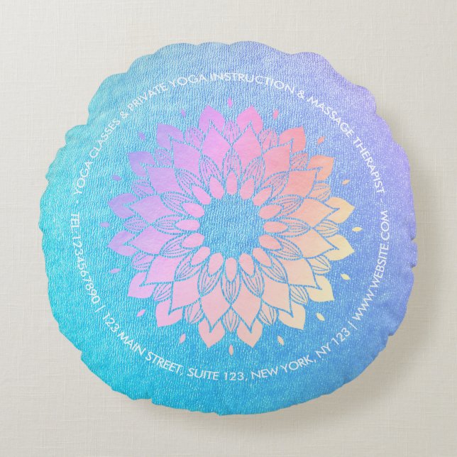 Coussins Ronds Méditation Yoga Instructeur Rose bleu or Mandala (Devant)