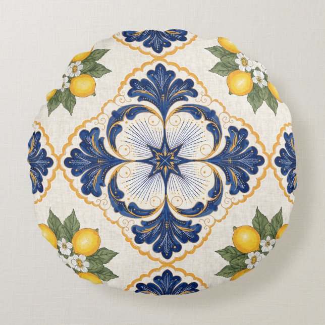 Coussins Ronds Mediterranean Lemon Tile Italian Talavera (Devant)
