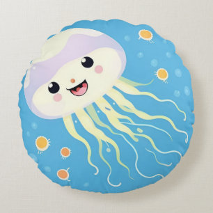 Coussins Ronds Méduse de dessin animé mignonne avec visage souria
