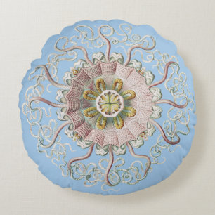 Coussins Ronds Méduse rose nautique d'Ernst Haeckel