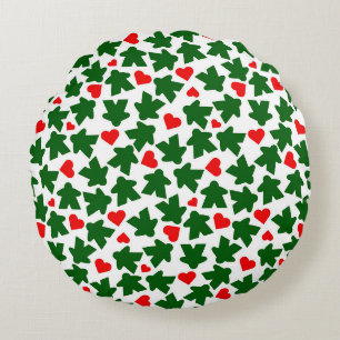 Coussins Ronds Meeple vert avec cœur rouge