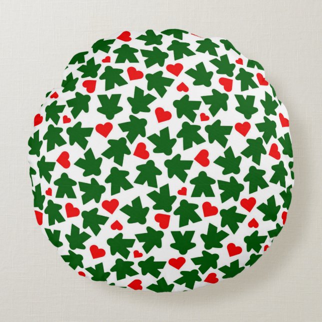 Coussins Ronds Meeple vert avec cœur rouge (Devant)