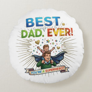 Coussins Ronds Meilleur Papa Super-héros Illustration de la Fête