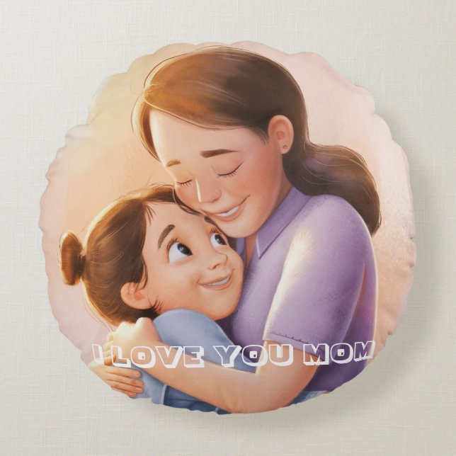 Coussins Ronds Meilleure maman jamais Personnaliser photo de fami (Devant)