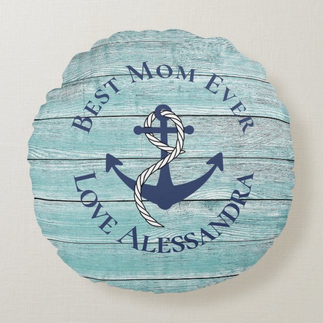 Coussins Ronds Meilleure Mère 3 Photo Aquarelle Bleue Tortue Mer (Devant)