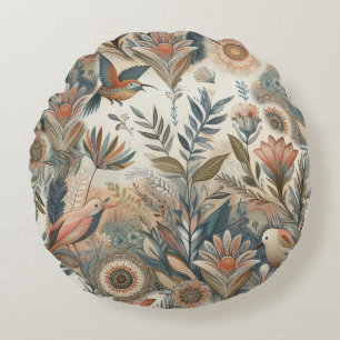 Coussins Ronds Mélange bohème turquoise, magenta, violet sur crèm