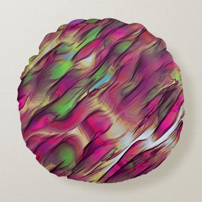 Coussins Ronds Mélange de taches opaques et chromées vertes et bo (Devant)