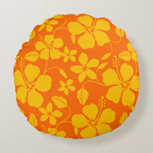 COUSSINS RONDS MÉLANGE ORANGE HULA HAWAIEN (HIBISCUS)