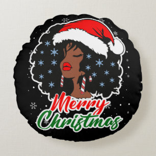 Coussins Ronds Melanin Noël Reine Noire Melanin Femme Xmas