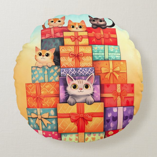 Coussins Ronds Meow Gift Birthday Tower (Devant)