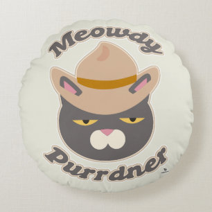 Coussins Ronds Meowdy Purrdner Fun Cowboy Cat Toon Art