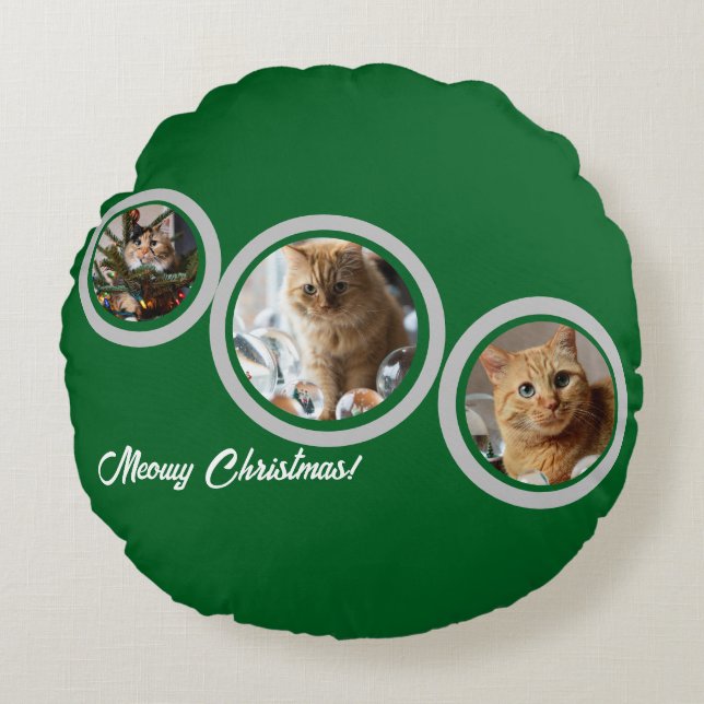 Coussins Ronds Meowy Christmas Three Cats Photos Customize  (Devant)