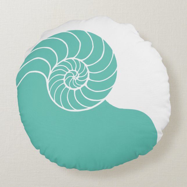 Coussins Ronds Mer turquoise Shell de Nautilus (Dos)