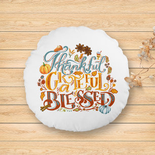 Coussins Ronds Merci Gratuit Bienheureux Automne Script Automne A