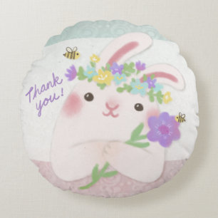 Coussins Ronds Merci : Le lapin aux fleurs, illustration