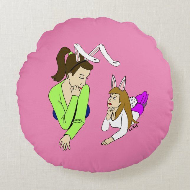 Coussins Ronds mère et fille bunnygirls (Devant)