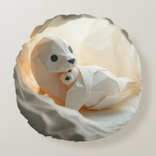 Coussins Ronds Mère Phoque en Origami Mignon