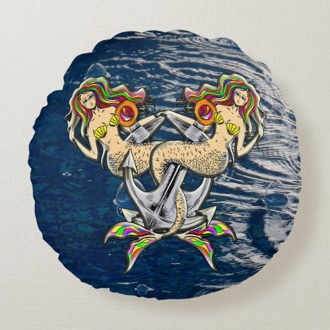 Coussins Ronds Mermaids - Design nautique pour les amoureux des o (Devant)