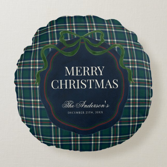 Coussins Ronds Merry Christmas Classic Preppy Tartan Plaid (Devant)