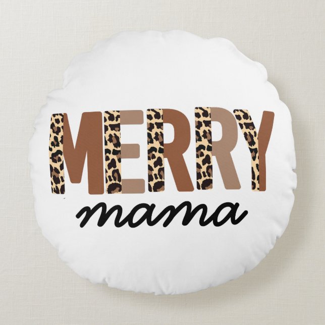 Coussins Ronds "Merry Mama" Bloc de couleur moderne Leopard Boho (Devant)
