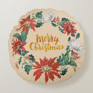 Coussins Ronds Merveille or Fleur de Noël Wire sur Beige