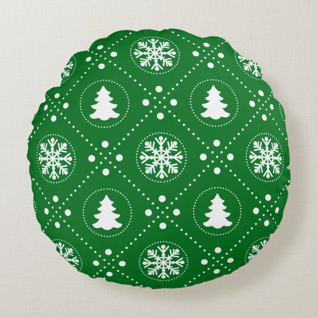 Coussins Ronds Merveilleux Motif de Noël blanc vert (Devant)