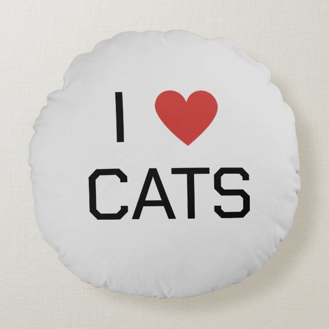 Coussins Ronds Message J'aime les Chats (Devant)