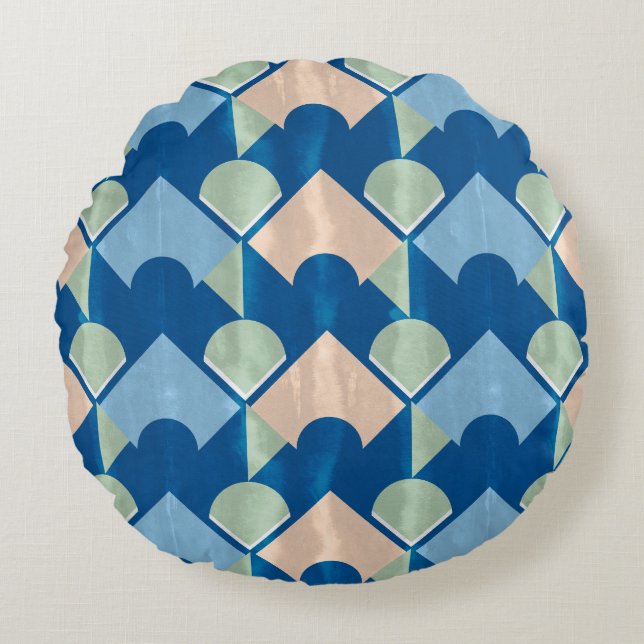 Coussins Ronds Metallic blue geometric diamond shapes  (Devant)