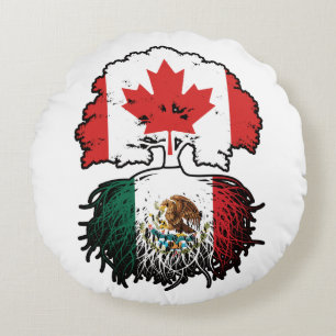 Coussins Ronds Mexique Mexique Canada drapeau des racines d'arbre