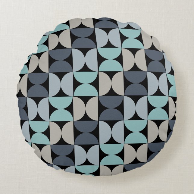 Coussins Ronds Mi-siècle moderne bleu vert et gris (Devant)