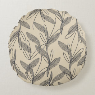 Coussins Ronds Mi-siècle Moderne Rétro Botanique Gris Beige