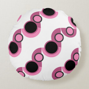 Coussins Ronds Mi-siècle moderne rose, noir et gris