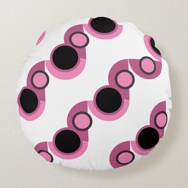 Coussins Ronds Mi-siècle moderne rose, noir et gris (Devant)