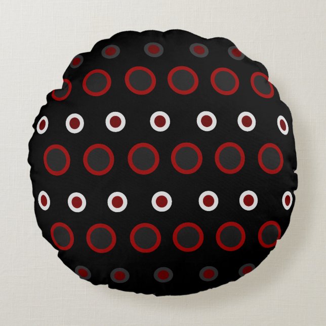 Coussins Ronds Mi-siècle moderne rouge, noir et gris (Devant)