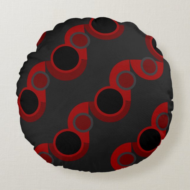 Coussins Ronds Mi-siècle moderne rouge, noir et gris (Devant)