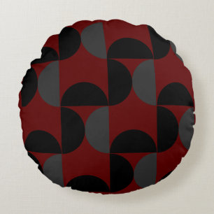 Coussins Ronds Mi-siècle moderne rouge noir et gris