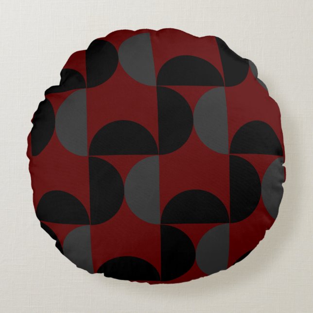 Coussins Ronds Mi-siècle moderne rouge noir et gris (Devant)