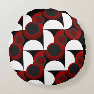 Coussins Ronds Mi-siècle moderne rouge, noir et gris