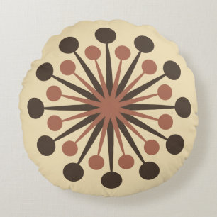 Coussins Ronds Mi-siècle Starburst Brown Clay Gold