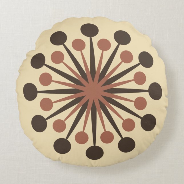 Coussins Ronds Mi-siècle Starburst Brown Clay Gold (Devant)
