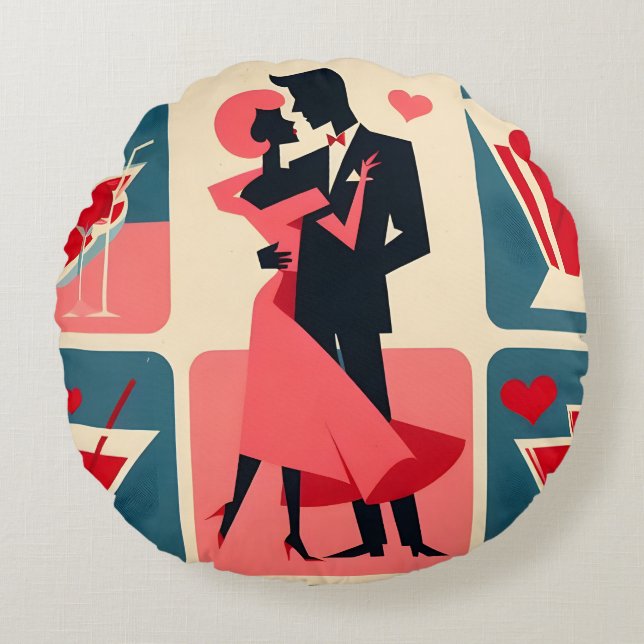 Coussins Ronds Mid Century moderne Valentine Dancing Couple (Devant)