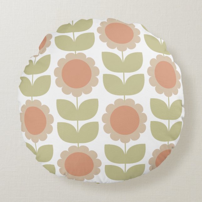 Coussins Ronds  Mid-Century Pastel Pink Retro Floral Pattern (Devant)