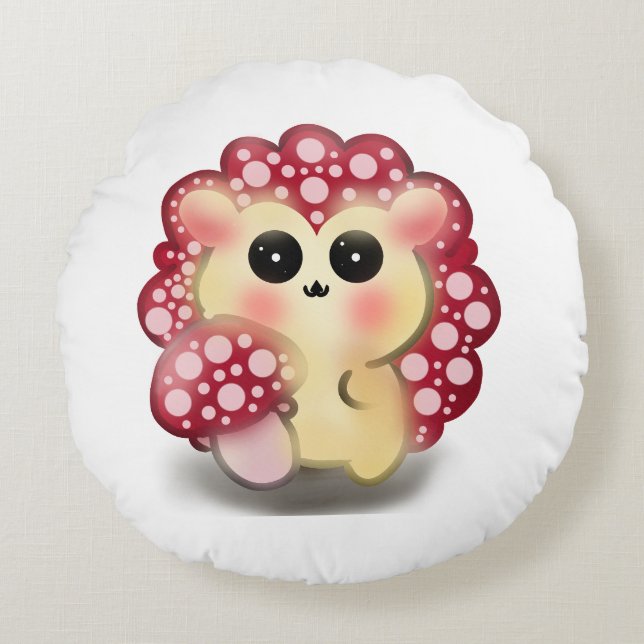 Coussins Ronds Mignon Champignon Rouge Kawaii Hérisson Toadstool  (Devant)