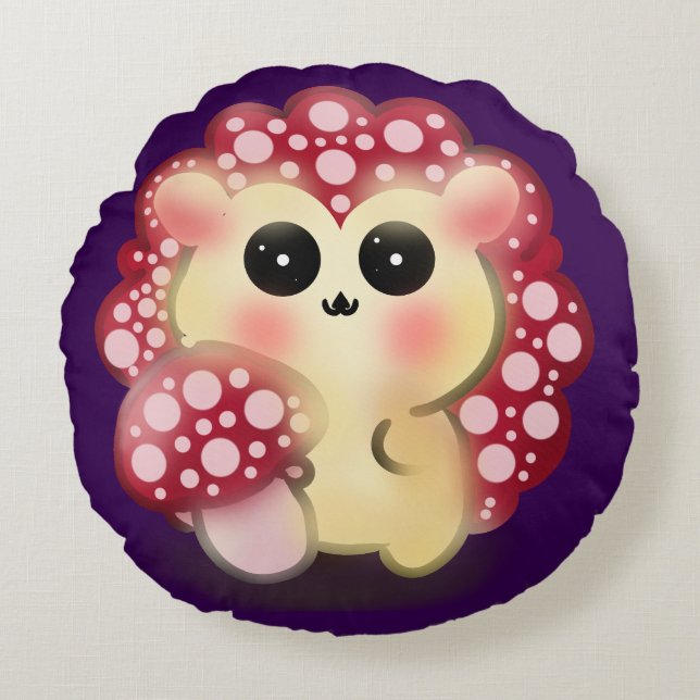 Coussins Ronds Mignon Champignon Rouge Kawaii Hérisson Toadstool  (Devant)